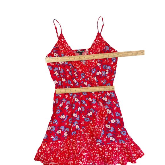 Express Strappy Ruffle Red Floral Sundress Women's Size S Mini Country Flounce - Picture 8 of 9